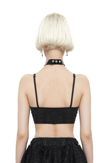 Sultry Black Bra for Women with Faux Leather Neck Strap